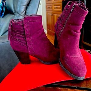 Suede booties with lace up detailing on back